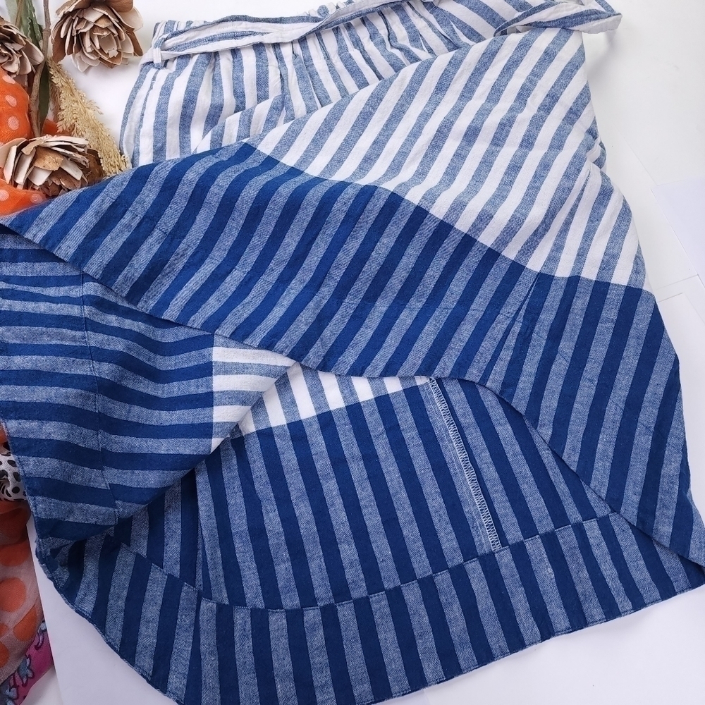 Loft Blue White Stripe Linen Cotton Belted Striped Belted Skirt Sz 2 - Picture 2 of 11